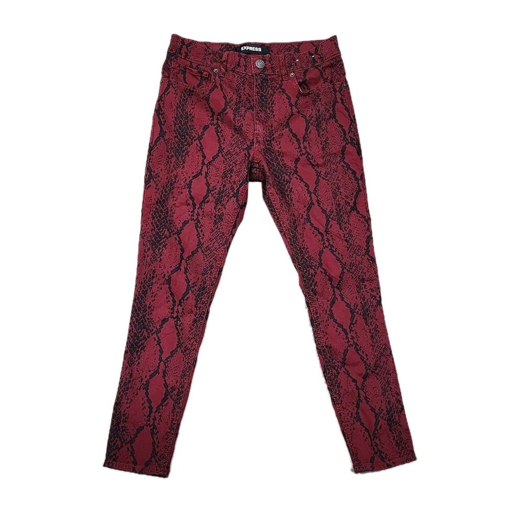 WOMEN EXPRESS Red Snake Print Ankle Skinny High Rise Jeans SZ-4S